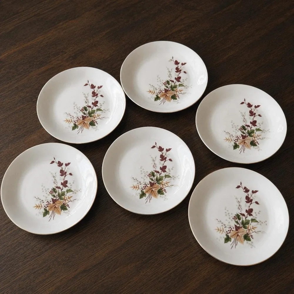 Vintage Kahla Konitz Bread Plates Set of 6 - Autumn Leaves Gold Rim Germany